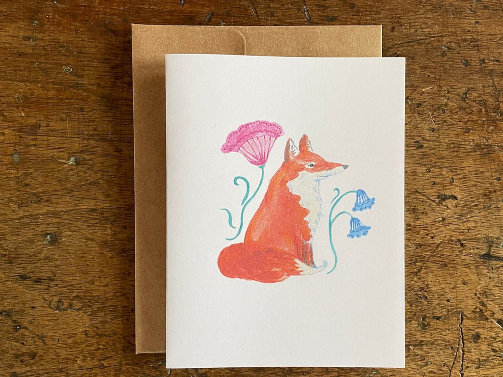 Fox with Flowers Blank Card