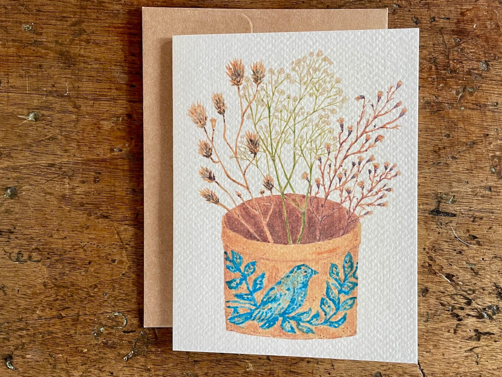 Wild Flowers Bird Vase, Art Card