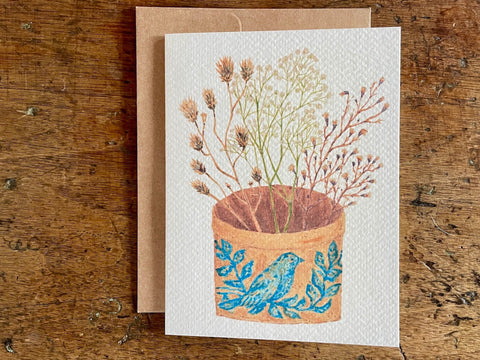 Wild Flowers Bird Vase, Art Card